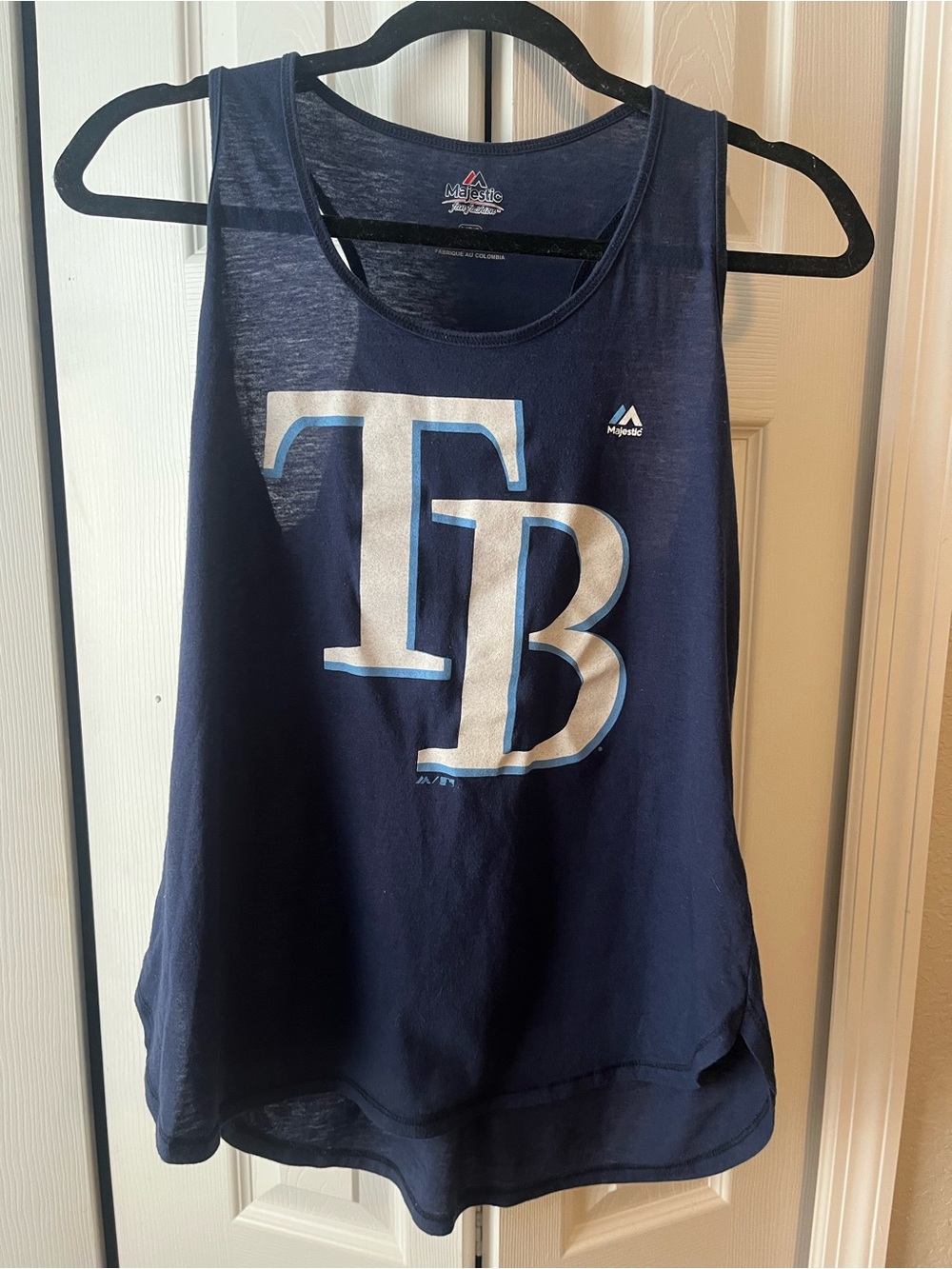 Majestic women’s Tampa Bay Rays racerback long tank top size Large